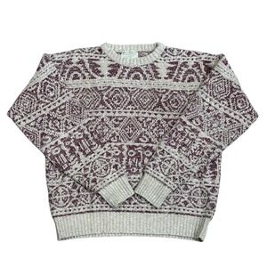 Vintage 90s Lord Jeff Sandstone Collection Grandpa Sweater Oatmeal Wine Men's Lg